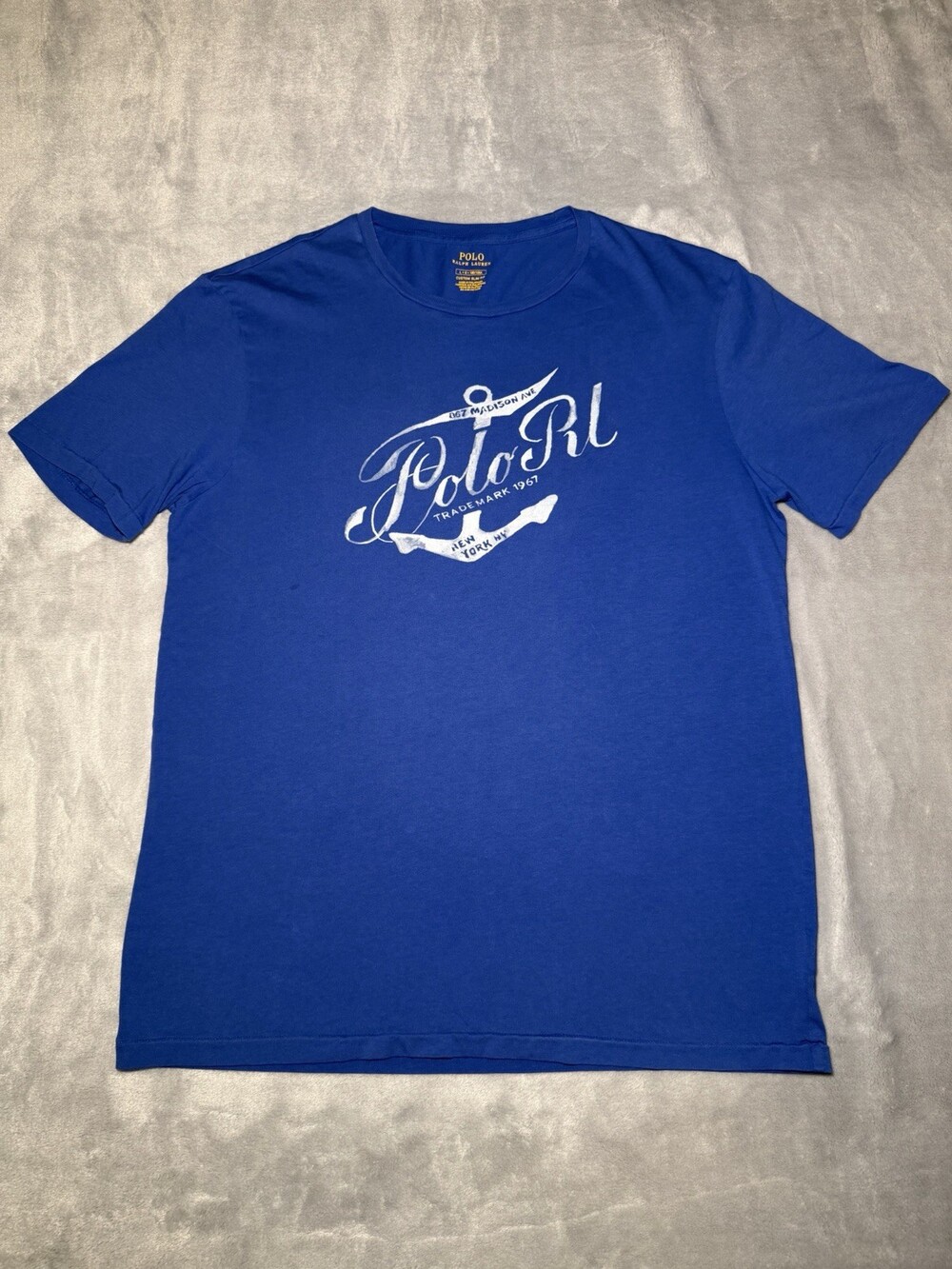 Polo Ralph Lauren Blue Graphic T-shirt Men’s Large Marine Anchor Design Slim Fit